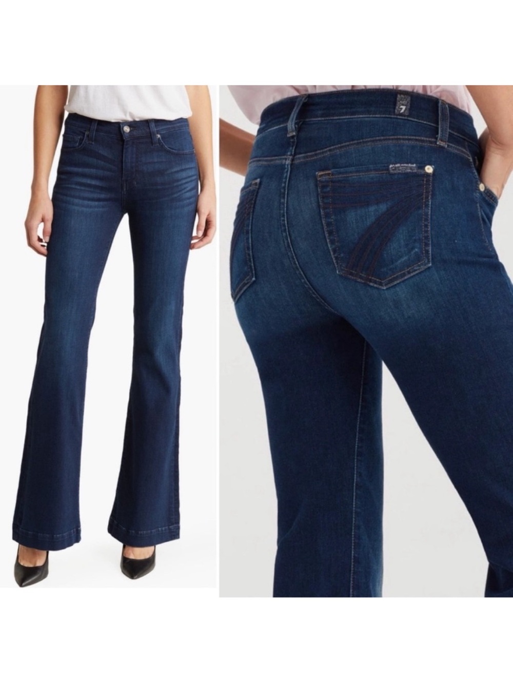 7 For All Mankind Dojo Jeans in Blue Black Santiago 7 Logo Pockets size 31
